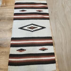 CHIMAYO Southwest HANDWOVEN WOOL RUG 29”x58” Saddle Blanket Wall Hanging Textile